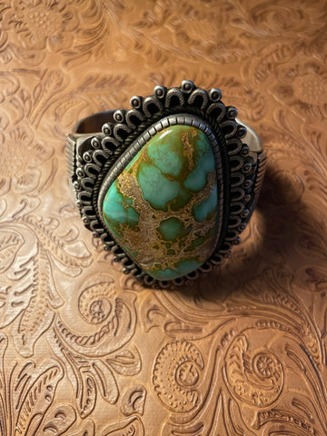 Navajo Sterling Silver & Turquoise Cuff Bracelet Signed