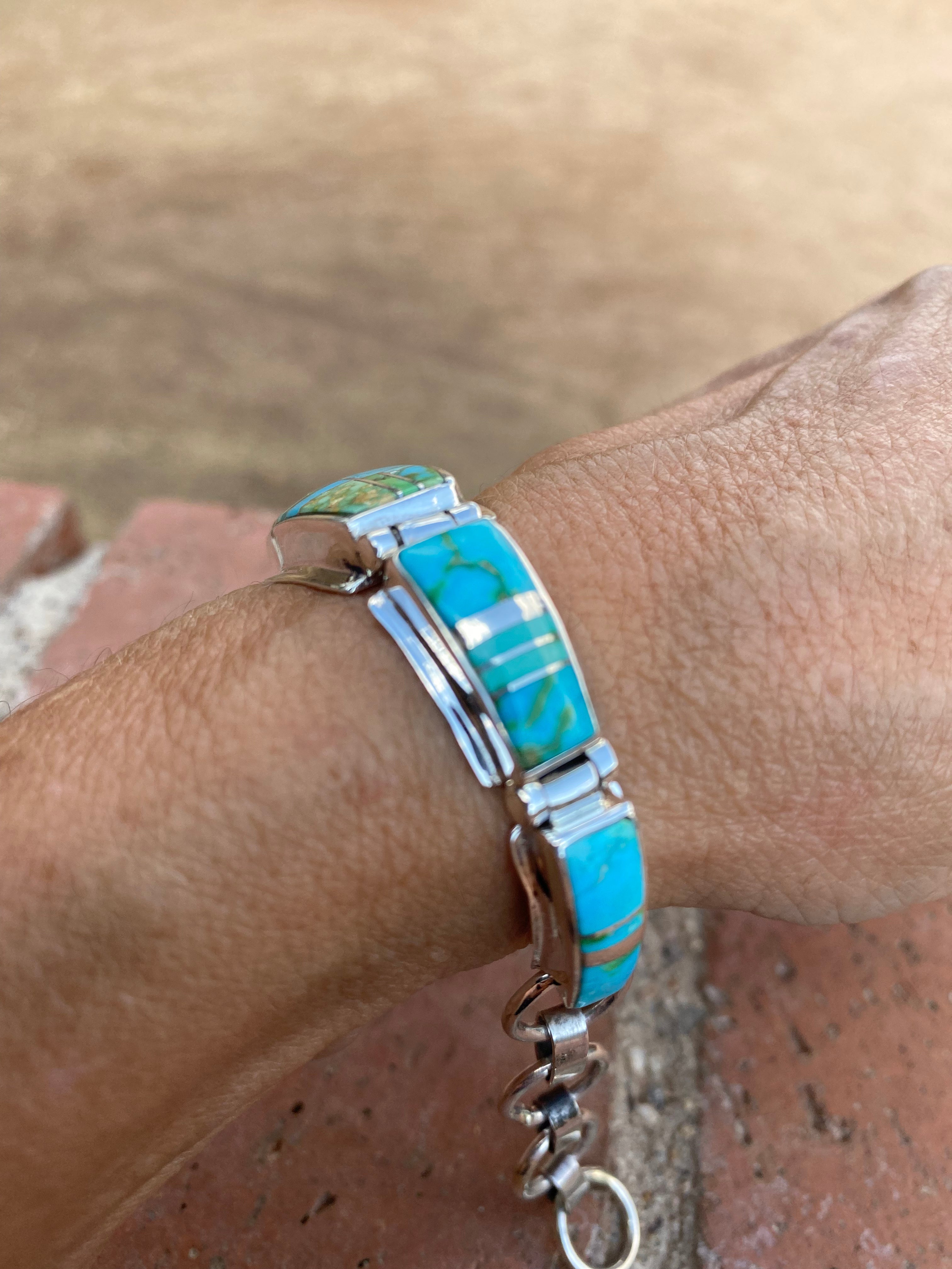 Navajo Sonoran Mountain, Sonoran Gold & Kingman Turquoise Link Bracelet