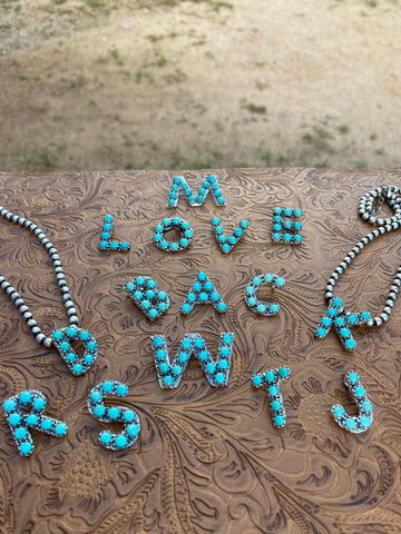 Natural Kingman Turquoise Sterling Silver Letter Necklace