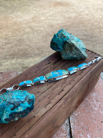 Navajo Sonoran Mountain, Sonoran Gold & Kingman Turquoise Link Bracelet