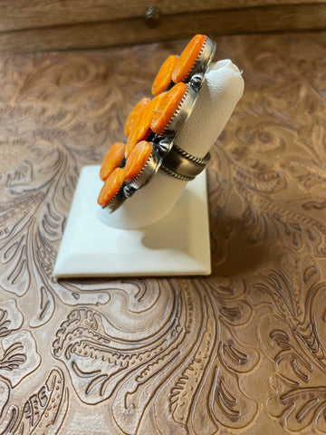 Navajo Sterling Silver And Orange Spiny Ring Size 7