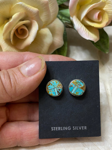 Navajo Turquoise 8 more Matrix & Sterling Silver button Stud Earrings set 2