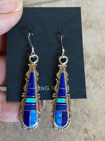 Navajo Lapis, Turquoise, Jagged Dangle Earrings