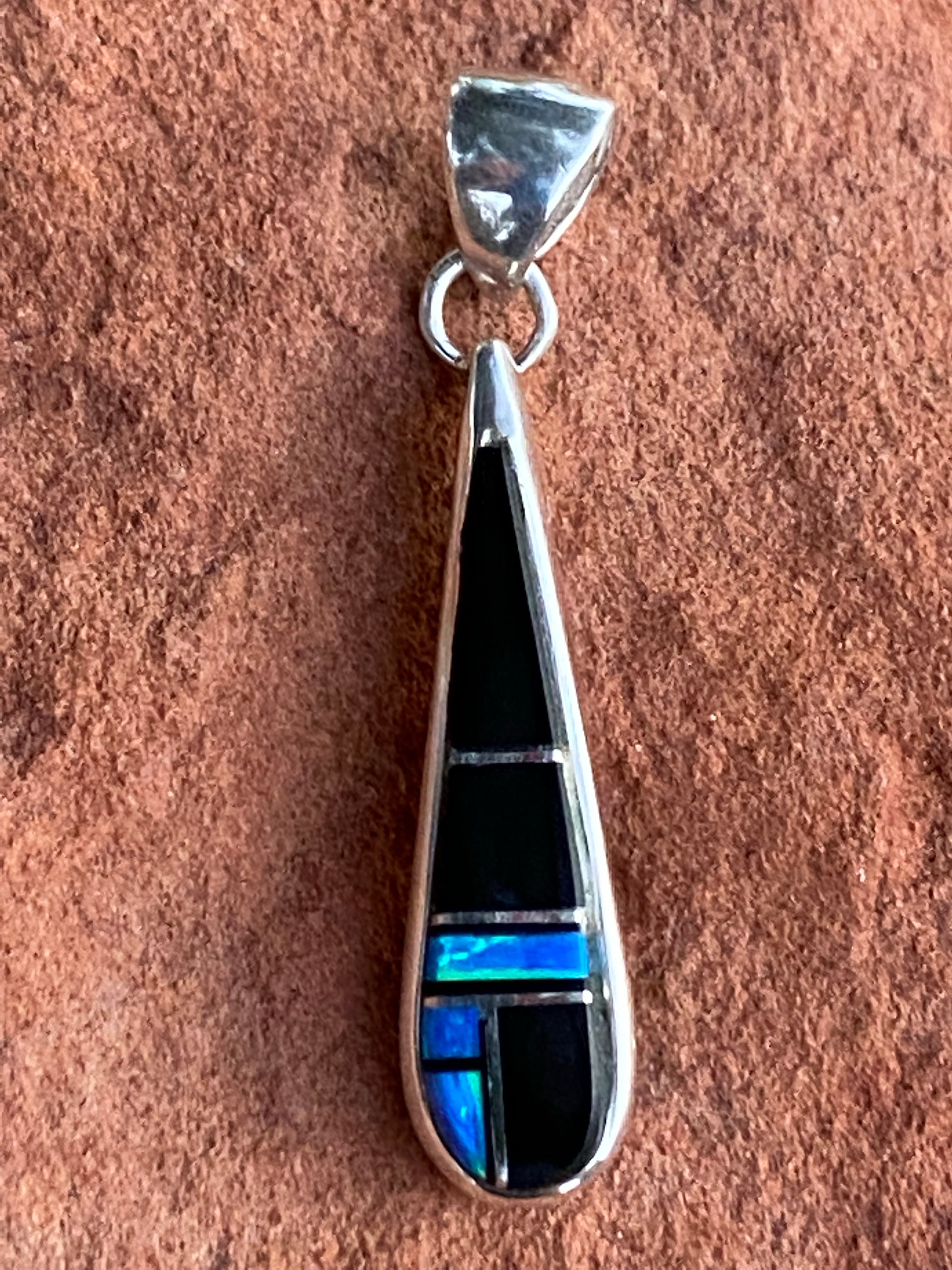 Navajo Onyx, Blue Opal Sterling Silver Pendant