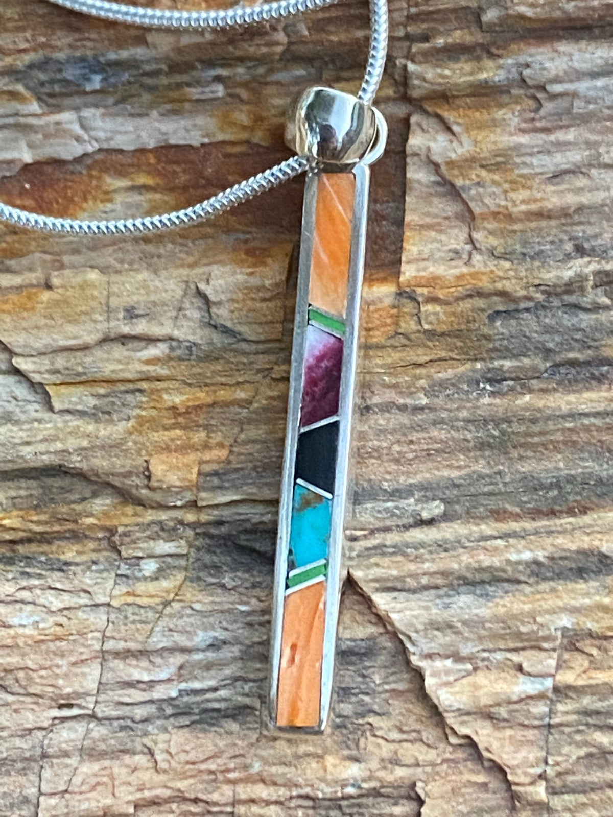 Navajo Turquoise Orange Spiny Pendant