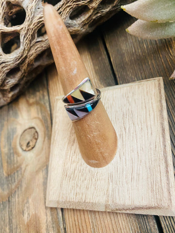 Zuni Sterling Silver & Multi Stone Inlay Adjustable Ring