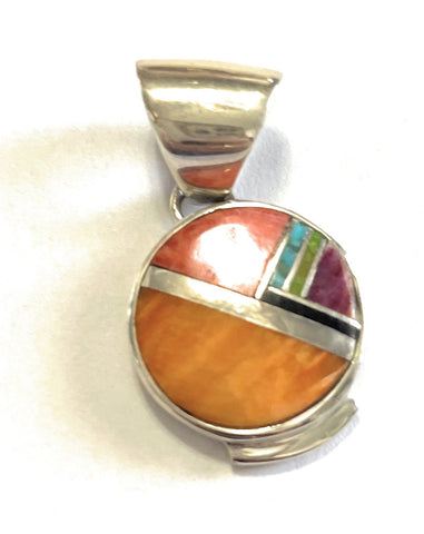 Navajo Multi Stone Inlay & Sterling Silver Pendant