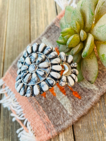 Navajo Howlite & Sterling Silver Cluster Bracelet Cuff