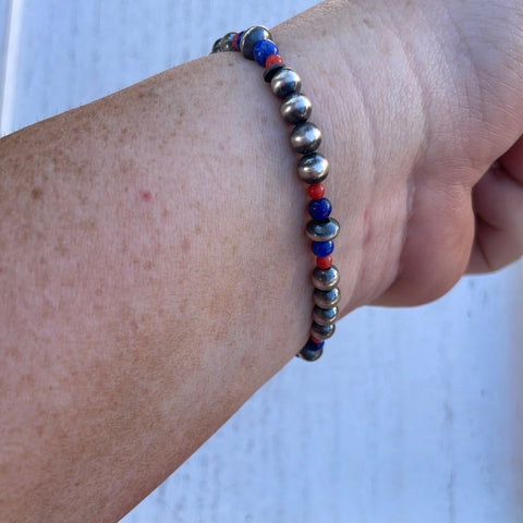 Handmade Sterling Silver Multi Stone Beaded Stretch Bracelet