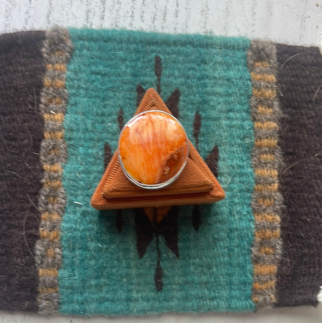 Navajo Sterling Silver & Orange Spiny Ring Size 8.5