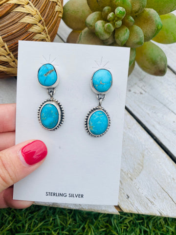 Navajo Sterling Silver And Turquoise Dangle Earrings Signed