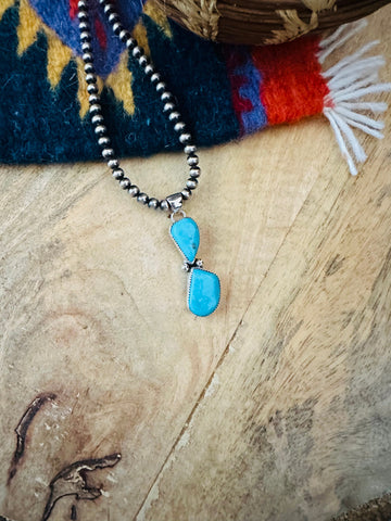 Navajo Turquoise & Sterling Silver Two Stone Pendant