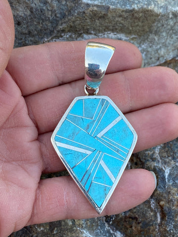 Navajo Turquoise 8 & Sterling Silver diamond shape Pendant