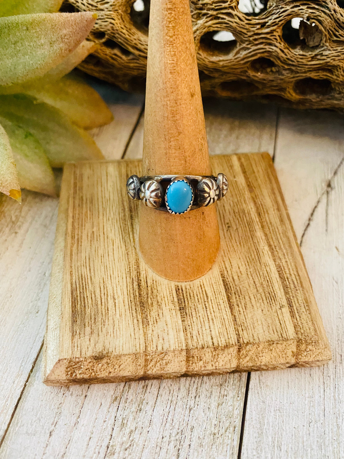 Navajo Turquoise and Sterling Silver Concho Band Ring