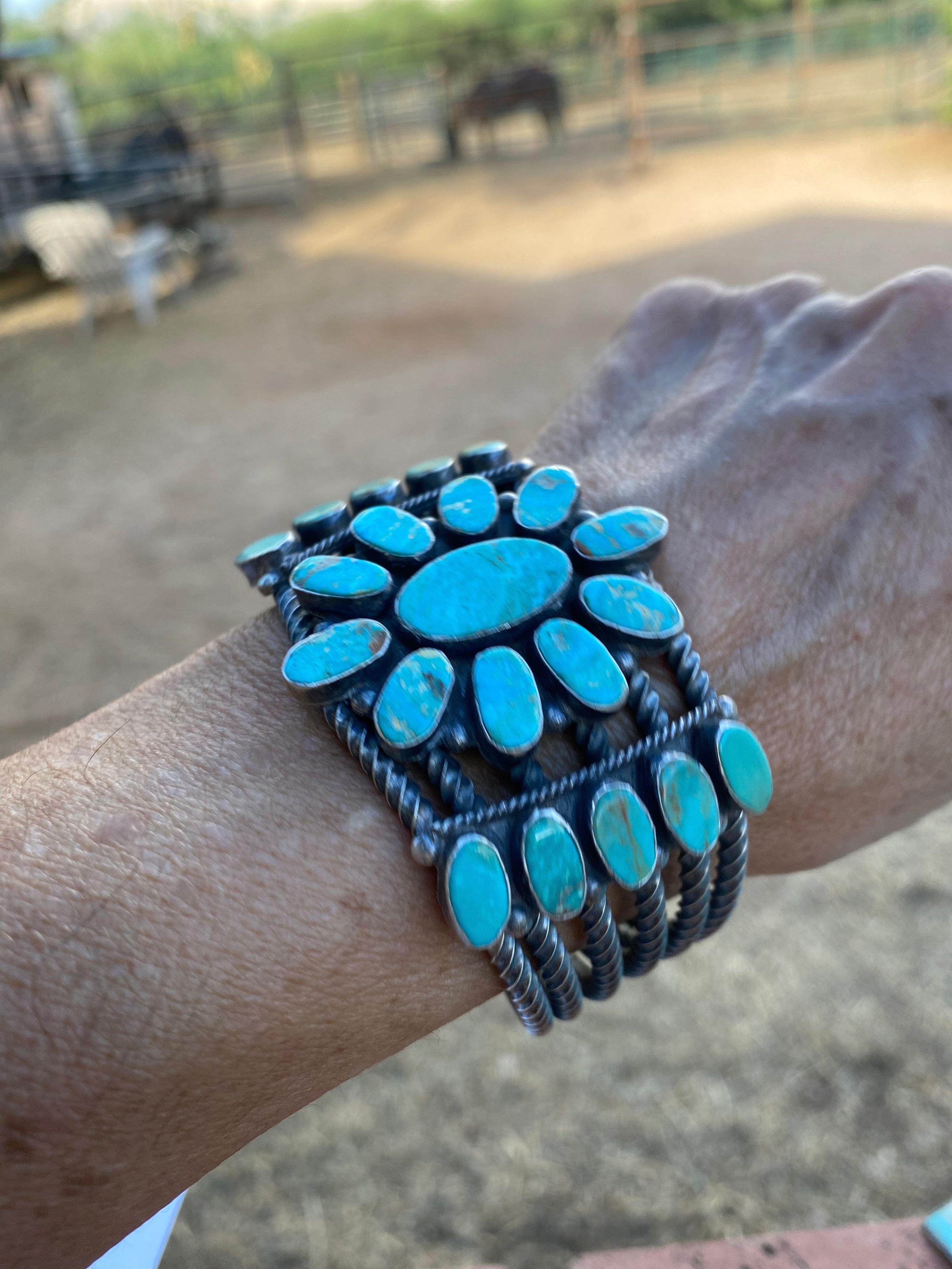 Navajo Jacqueline Silver Royston Turquoise & Sterling Cluster Cuff