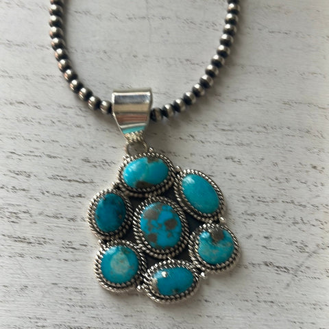 Handmade Sterling Silver & Turquoise Cluster Pendant