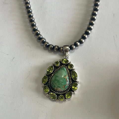 Handmade Sterling Silver, Variscite & Peridot Cluster Pendant