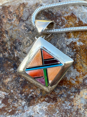 Navajo Orange Spiny Square Pendant