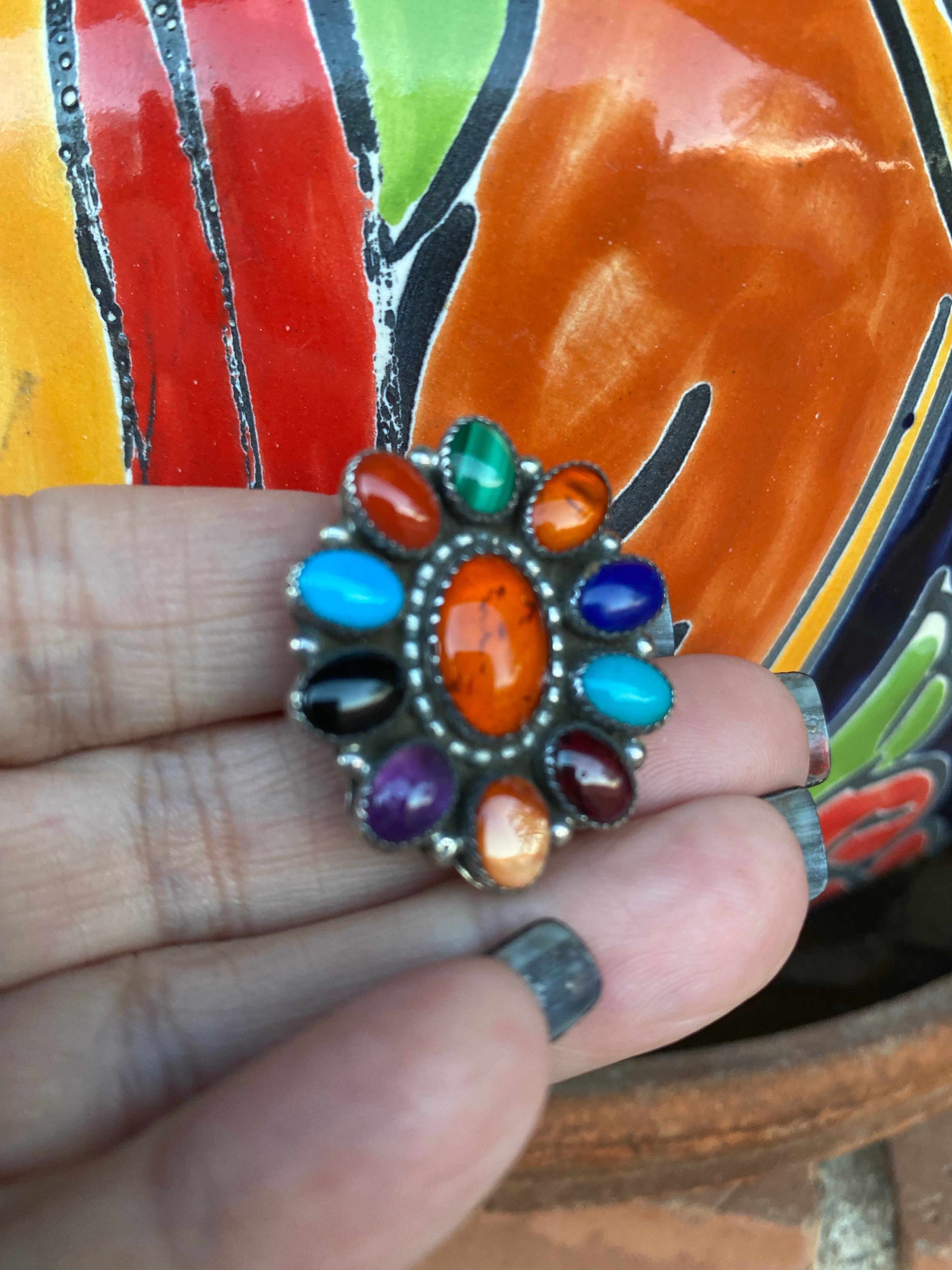 Vintage Navajo Multi Stone pin pendant