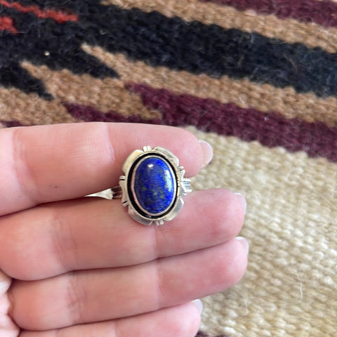 Navajo Sterling Silver Oval Lapis Braided Band Ring