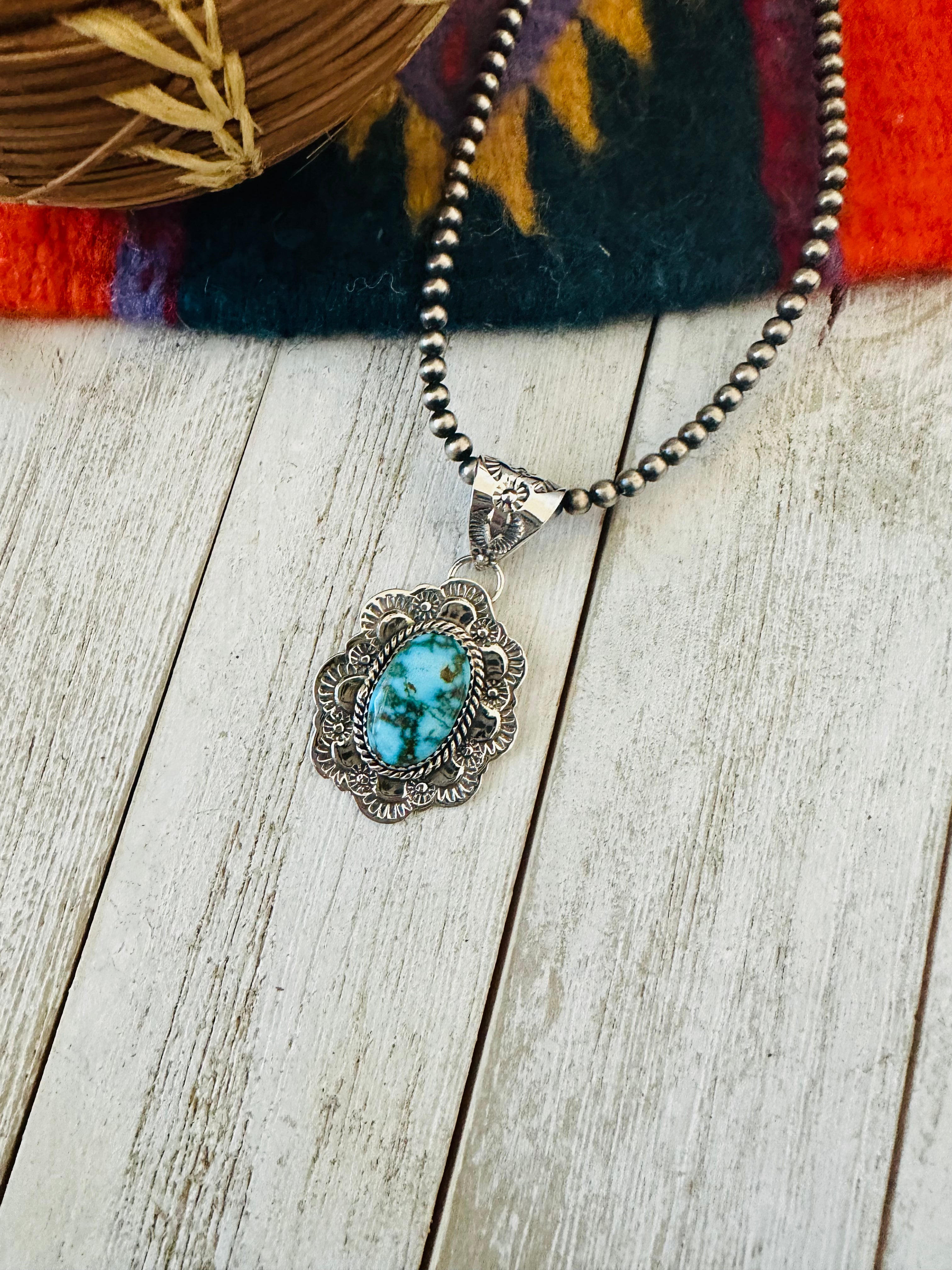 Handmade Sterling Silver & Kingman Turquoise Pendant