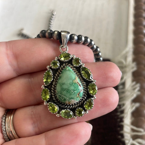 Handmade Sterling Silver, Variscite & Peridot Cluster Pendant