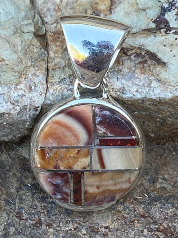 Navajo Coral & Fire Opal Pendant