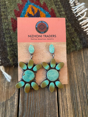 Navajo Jacqueline Silver Royston Turquoise & Sterling Silver Dangle Earrings