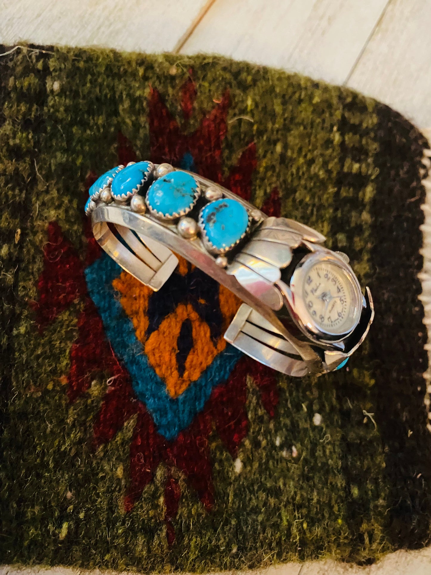 Old Pawn Vintage Navajo Turquoise & Sterling Silver Watch Cuff