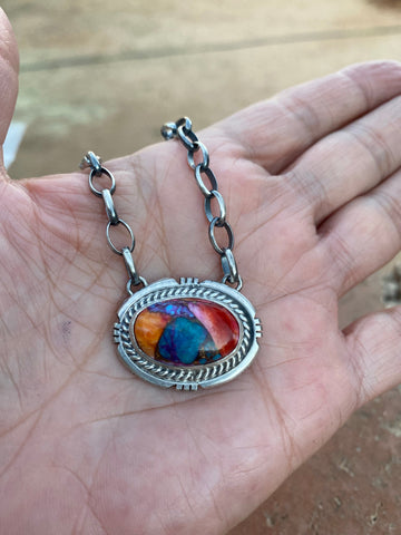 Navajo Sherbet Mojave & Sterling Necklace