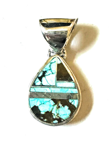 Navajo Number 8 Turquoise & Sterling Silver Teardrop Inlay Pendant