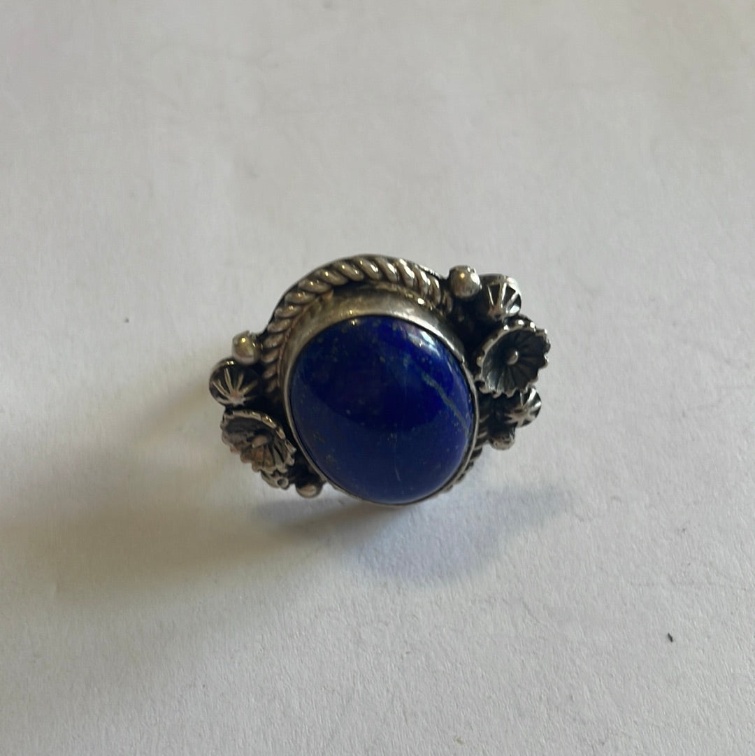 Navajo Lapis & Sterling Silver Flower Ring