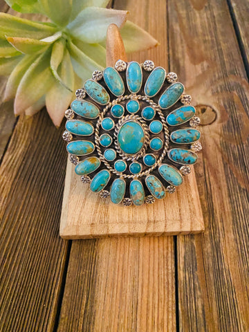 Navajo Kingman Turquoise & Sterling Silver Adjustable Cluster Ring