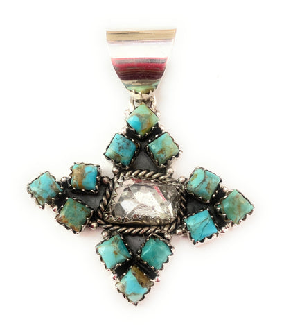 Handmade Sterling Silver, Herkimer Diamond and Turquoise Cluster Pendant