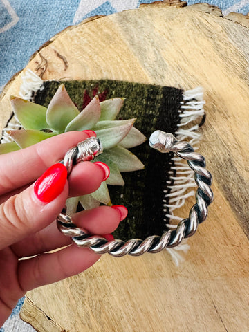 Navajo White Buffalo & Sterling Silver Twisted Floating Cuff Bracelet