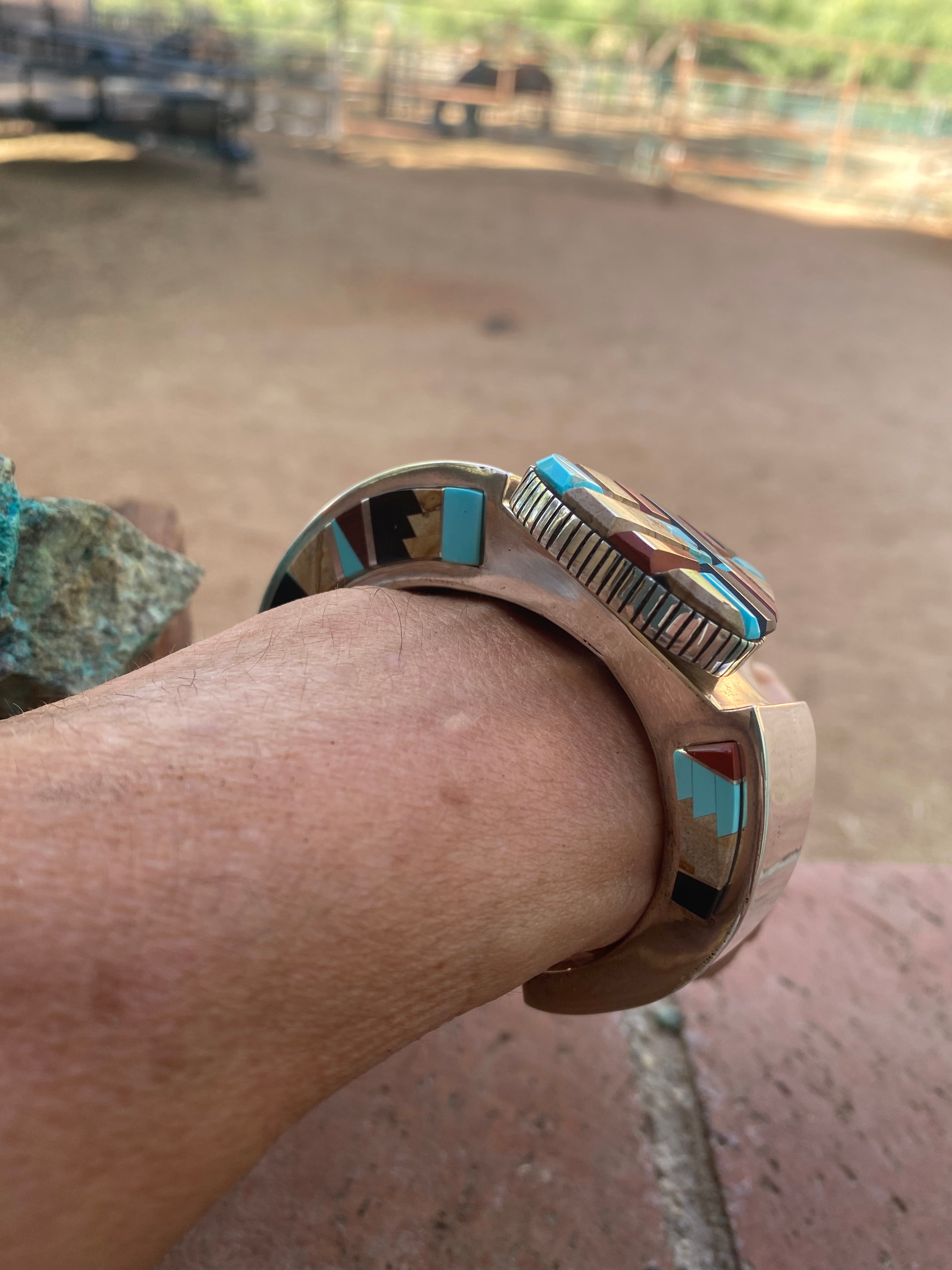 Navajo Multi Stone & Sterling Silver High Rise Inlay Cuff Bracelet