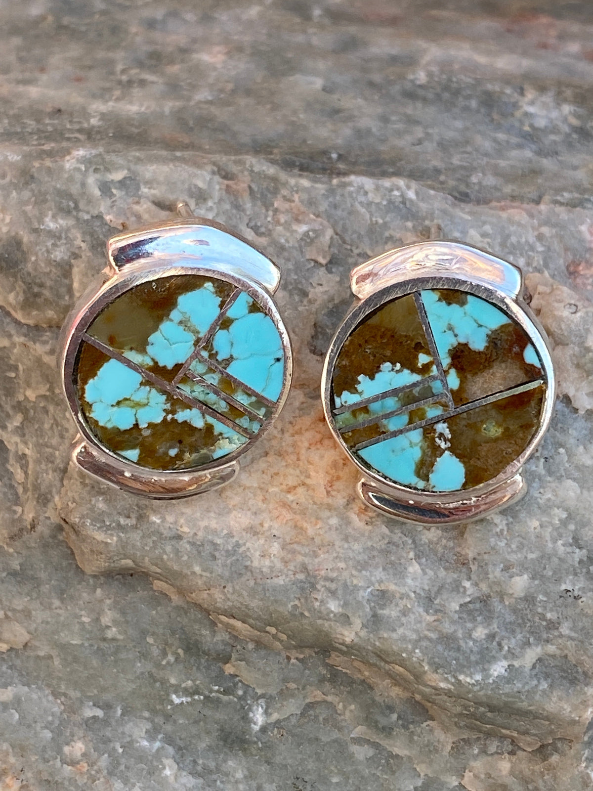 Navajo Turquoise 8 & Sterling Silver Stud Earrings