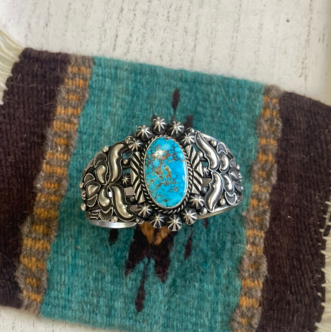 Navajo Turquoise & Sterling Silver Cuff Bracelet Signed Rick Werito