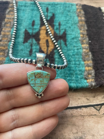 Navajo Number 8 Turquoise Inlay & Sterling Silver Pendant