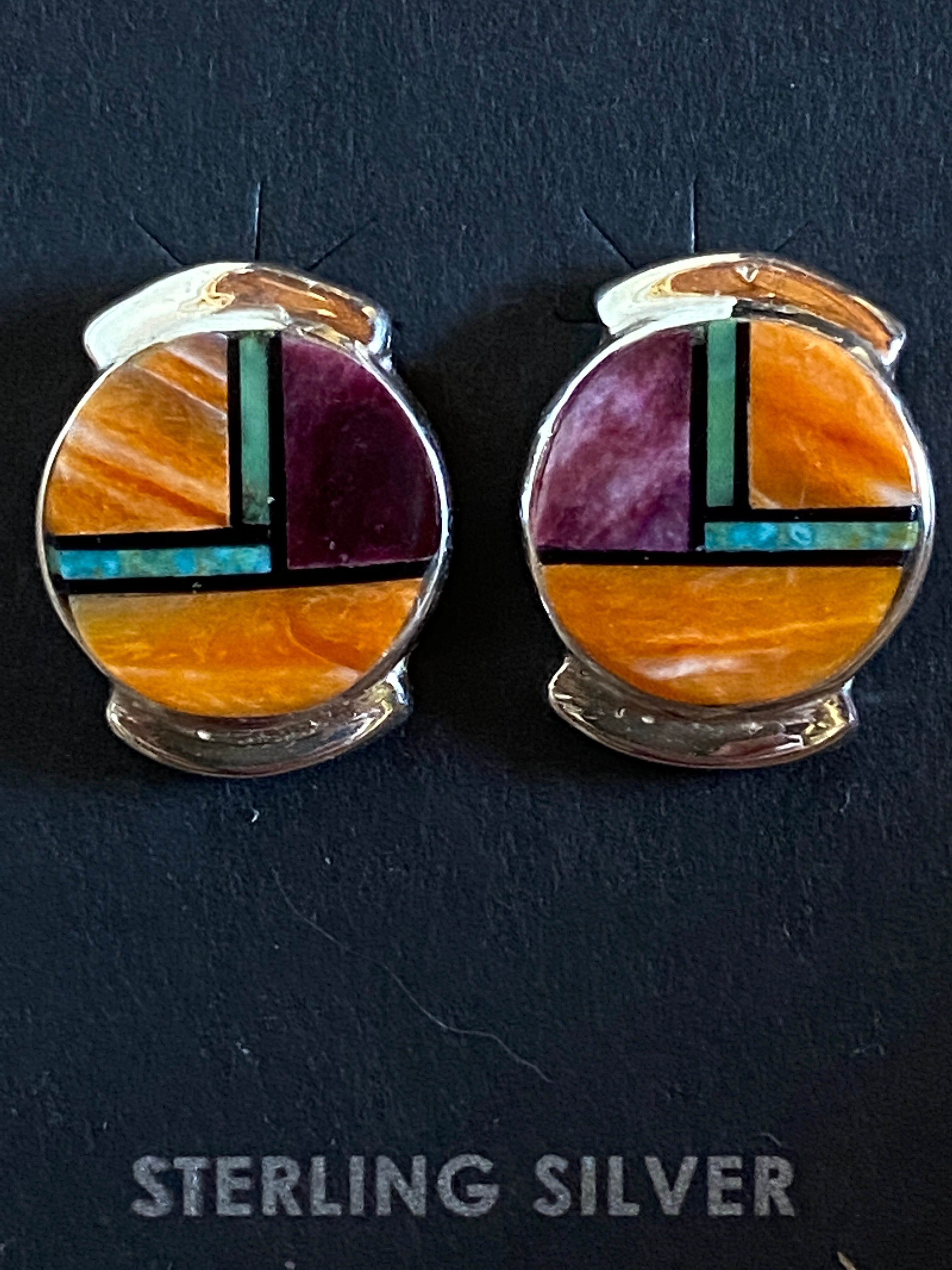 Navajo Orange Purple Spiny Stud Earrings