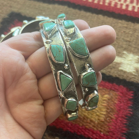 Zuni Turquoise Sterling Silver Bangle Bracelet By Jude Candeleria