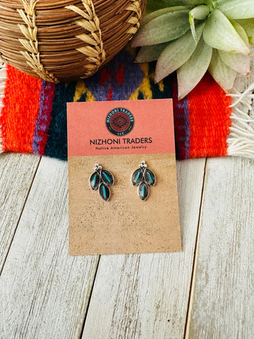 Zuni Turquoise & Sterling Silver Shadowbox Stud Earrings