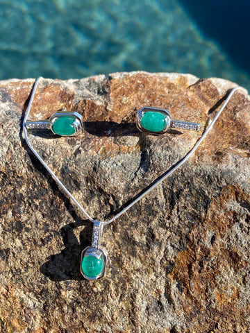 Colombian Emerald Necklace & Earrings Set in Sterling Silver dangles 1ct set 5