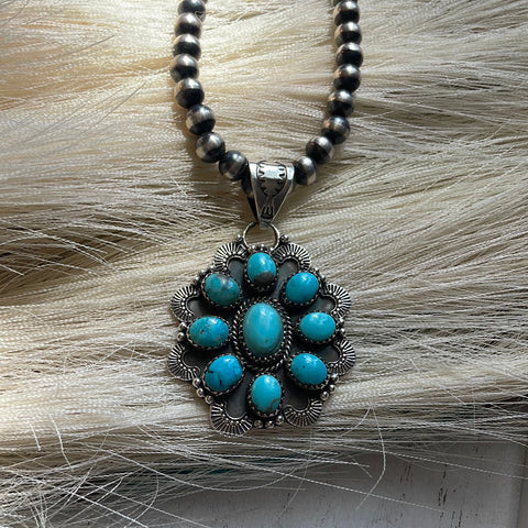 Handmade Sterling Silver & Turquoise Pendant Signed Nizhoni