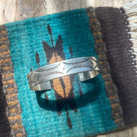 Navajo Sterling Silver Bracelet Cuff Handstamped