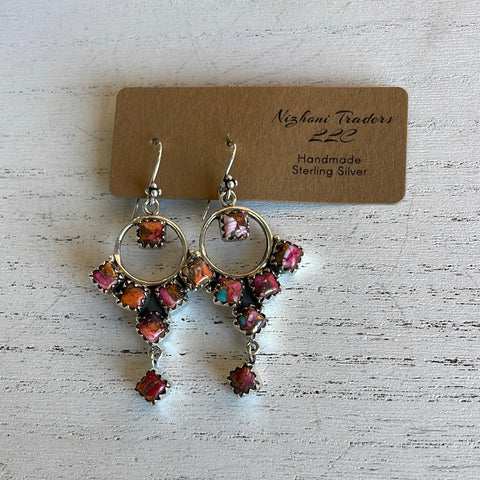 Handmade Mosaic Pink Dream & Sterling Silver Dangle Earrings Signed Nizhoni