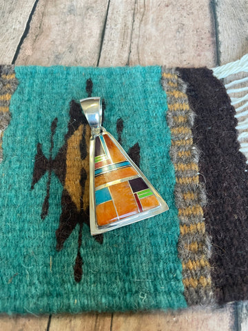 Navajo Multi Stone Inlay & Sterling Silver Pendant