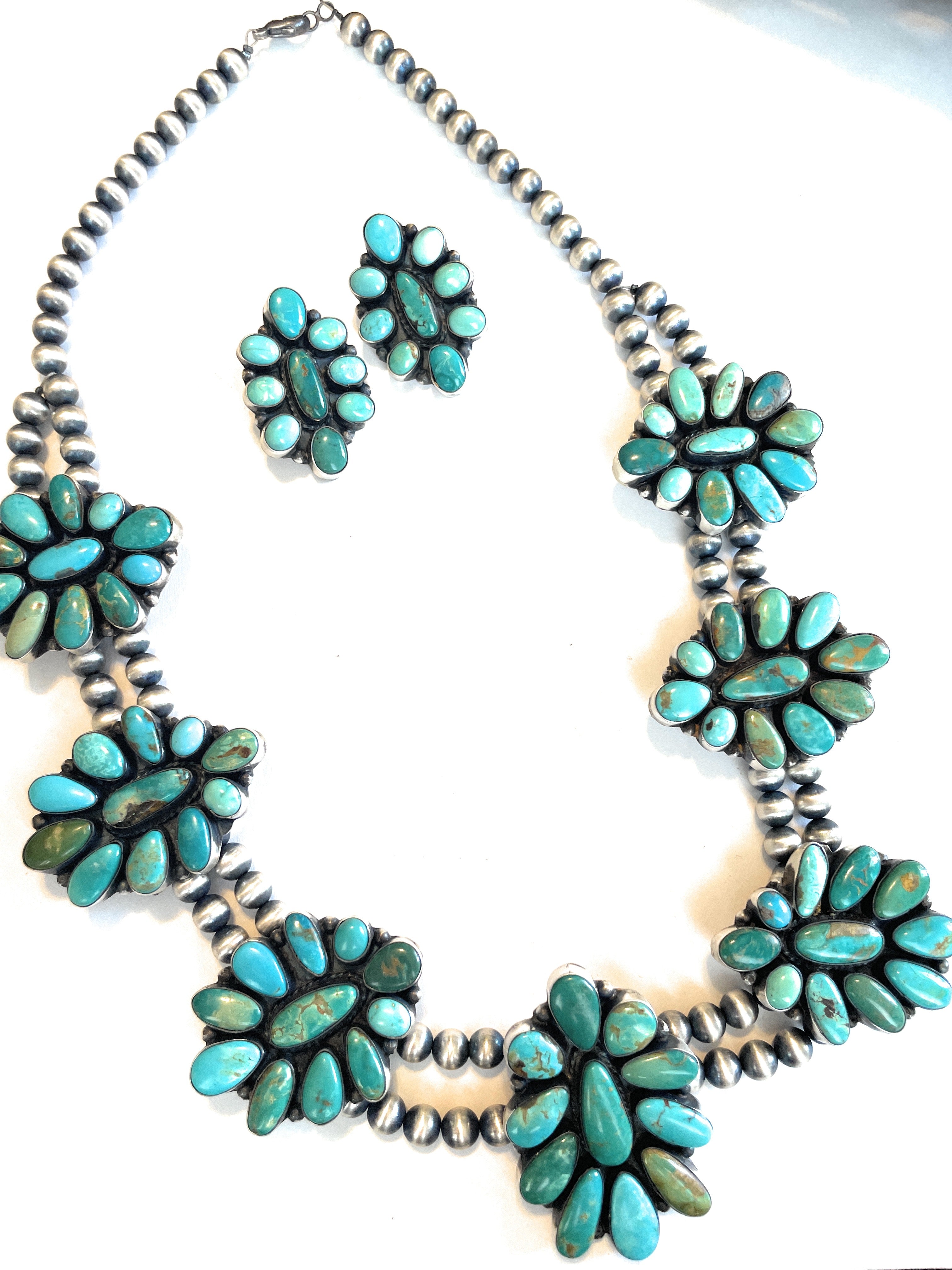 Navajo Sterling Silver & Royston Turquoise Necklace & Earring Set