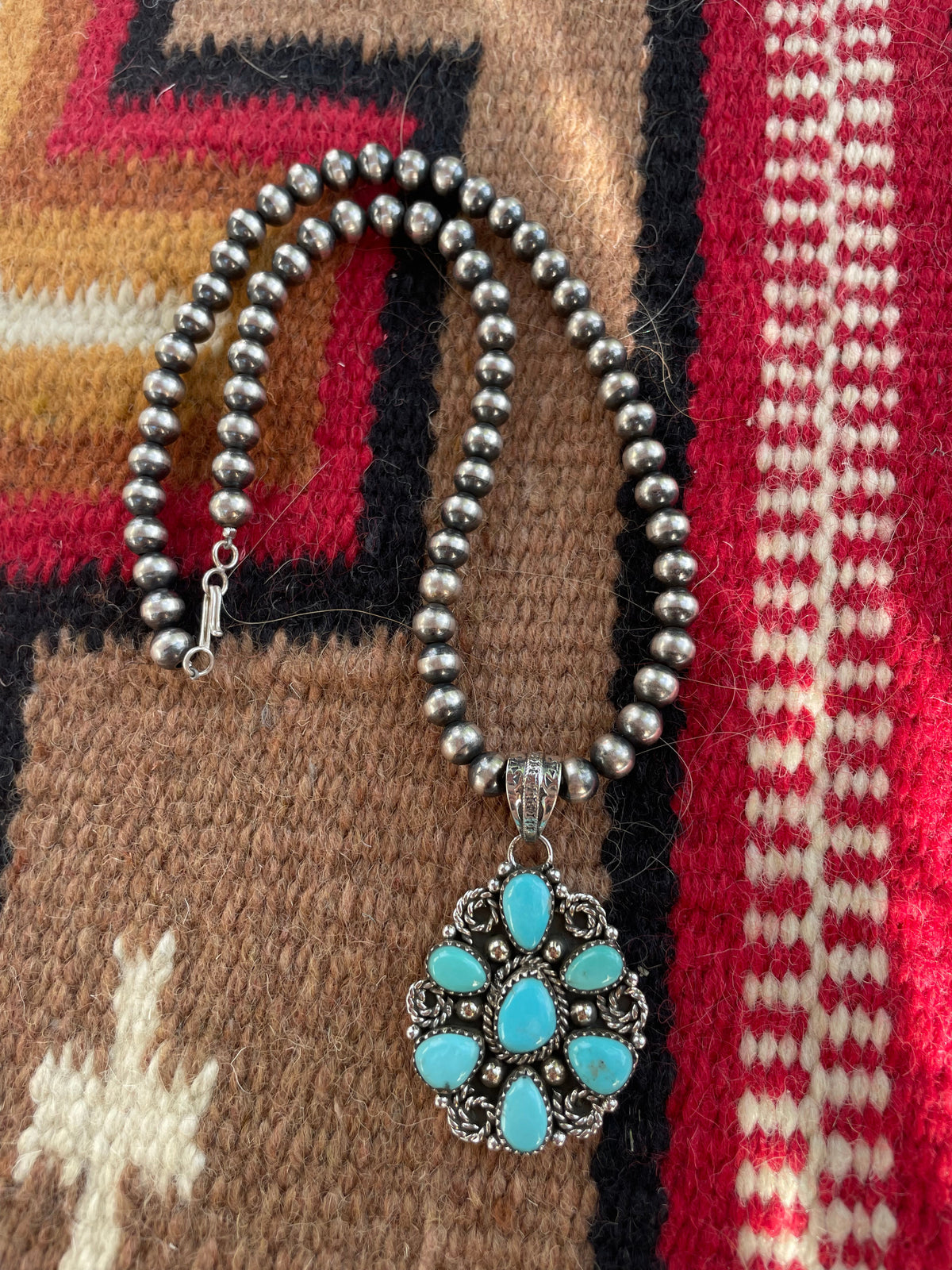 Handmade Sterling Silver & Turquoise Pendant signed Nizhoni (Light)