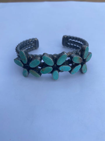 Navajo Jacqueline Silver Royston Turquoise & Sterling Cluster Cuff